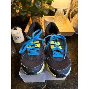 Nike Dual Fusion Black & Blue Running Shoes With Neon Yellow Accents Womens Size